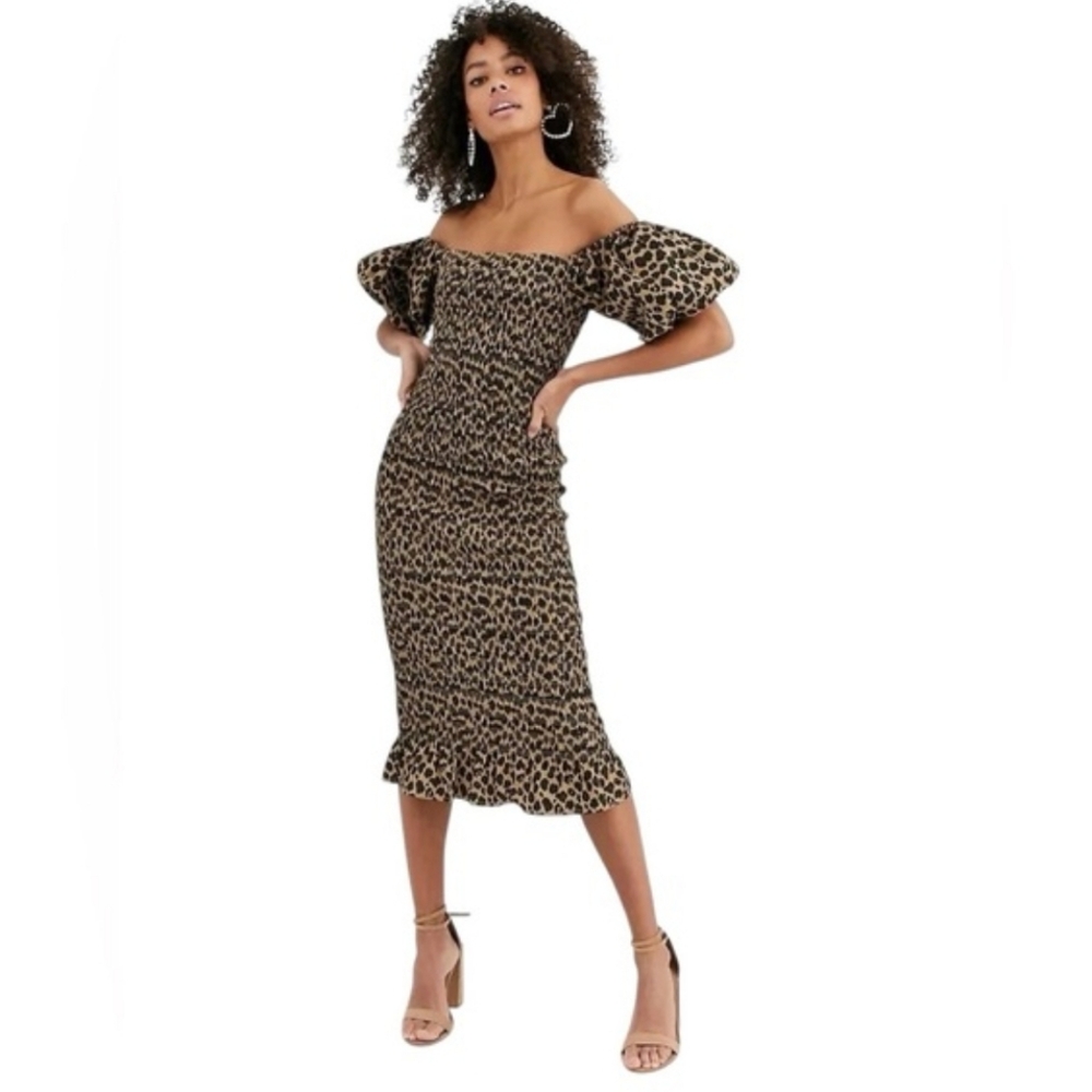 Never Fully Dressed Animal Print Midi Dress with Puff Sleeves 12